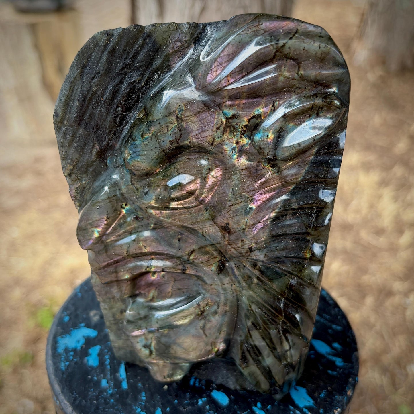 Labradorite Lion Crystal Carving | Purple & Sunset Labradorite Sculpture | Safari Decor | Wildlife Gift | 1.28kg