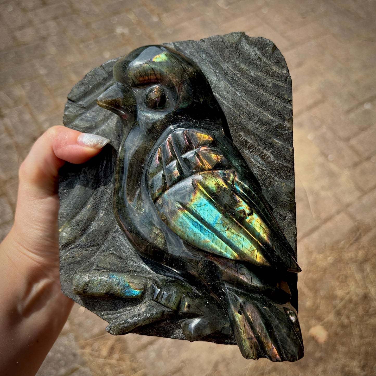 Labradorite Songbird Crystal Carving | Hand Carved Sculpture | Bird Lover Gift | 3.39kg