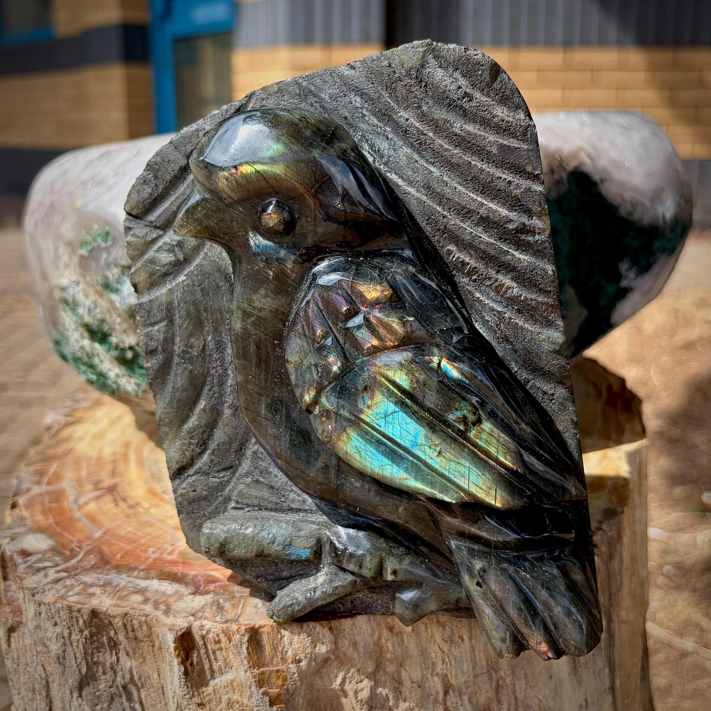 Labradorite Songbird Crystal Carving | Hand Carved Sculpture | Bird Lover Gift | 3.39kg