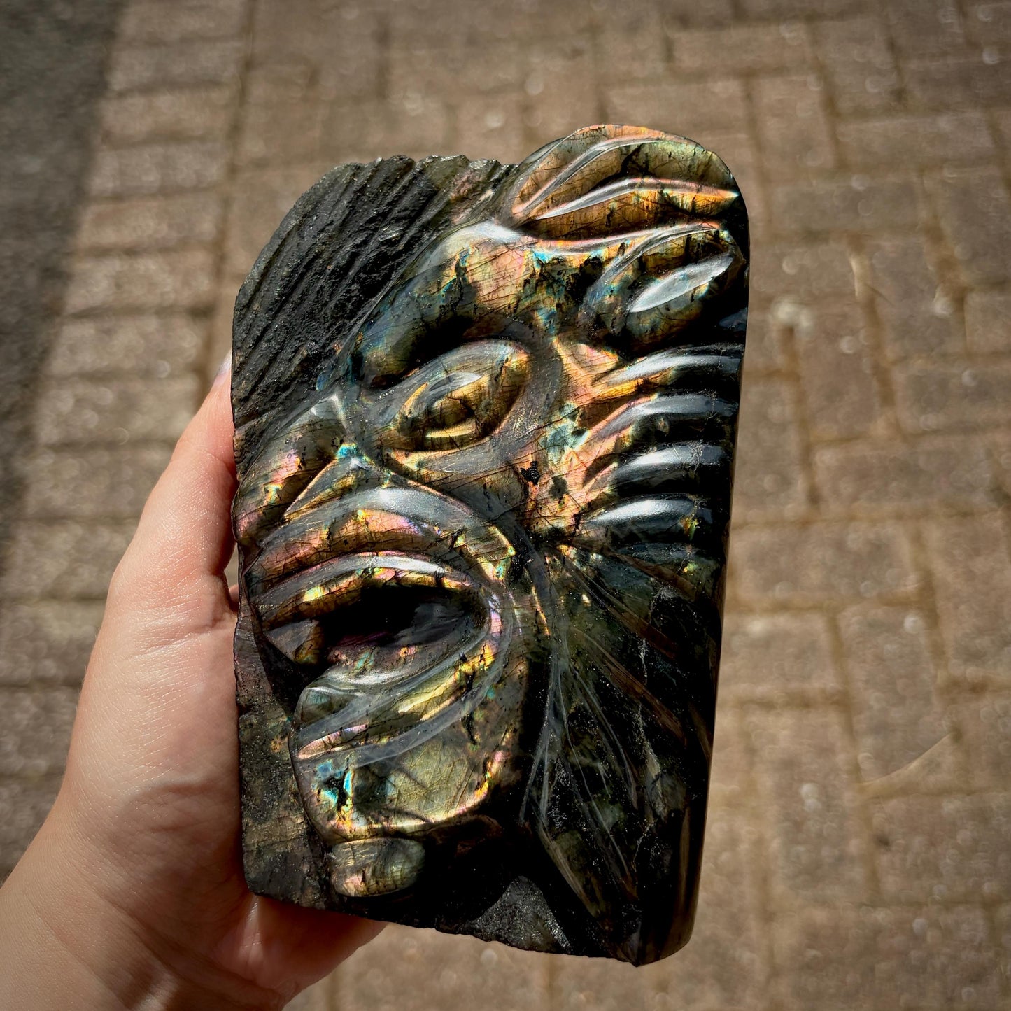 Labradorite Lion Crystal Carving | Purple & Sunset Labradorite Sculpture | Safari Decor | Wildlife Gift | 1.28kg