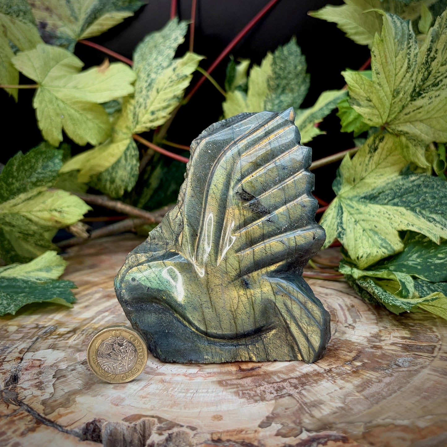 Labradorite Dove Crystal Carving | Peace Dove Sculpture | Symbolic Gift | 609g