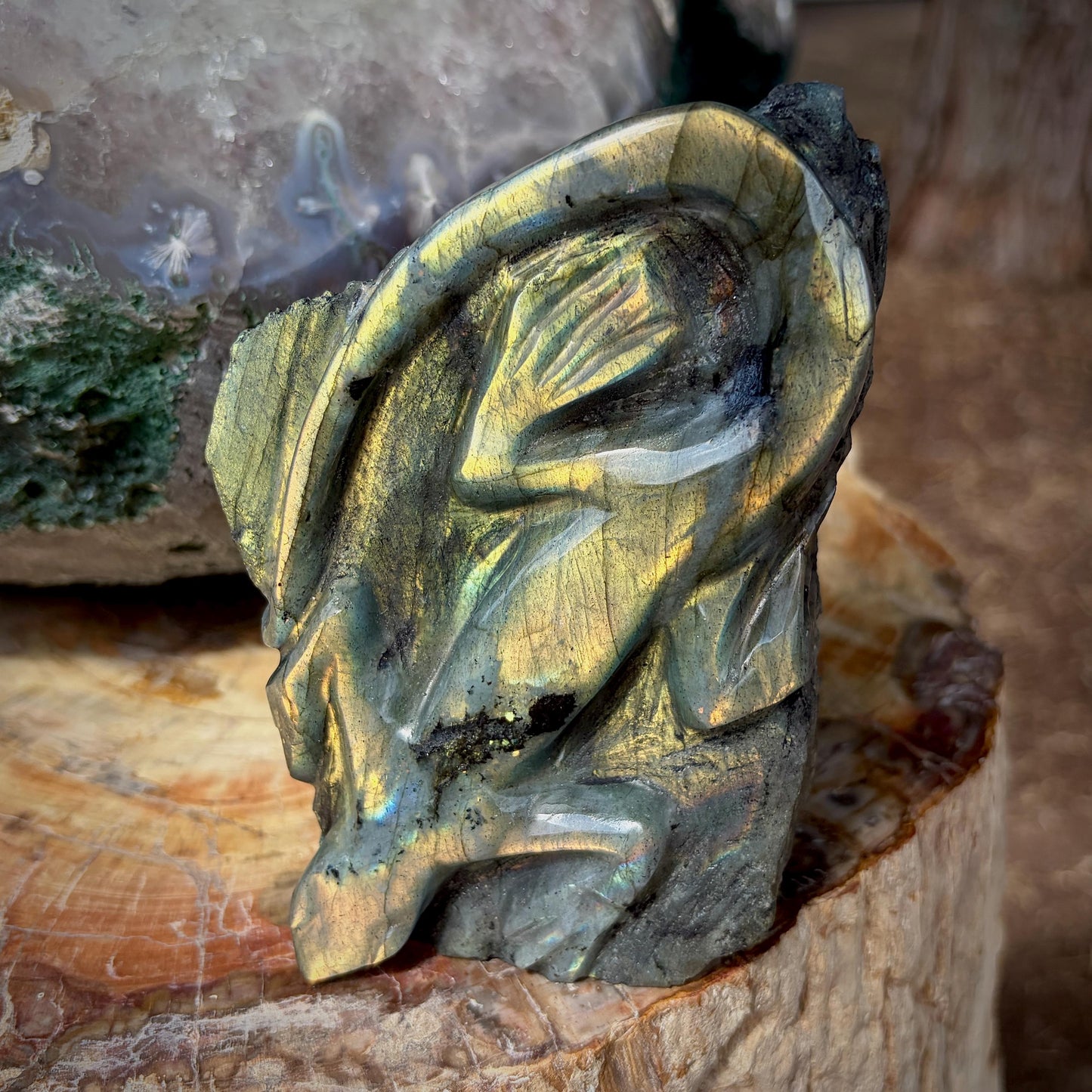 Labradorite Lizard Crystal Carving | Hand Carved Sculpture | Reptile Home Decor | 774g
