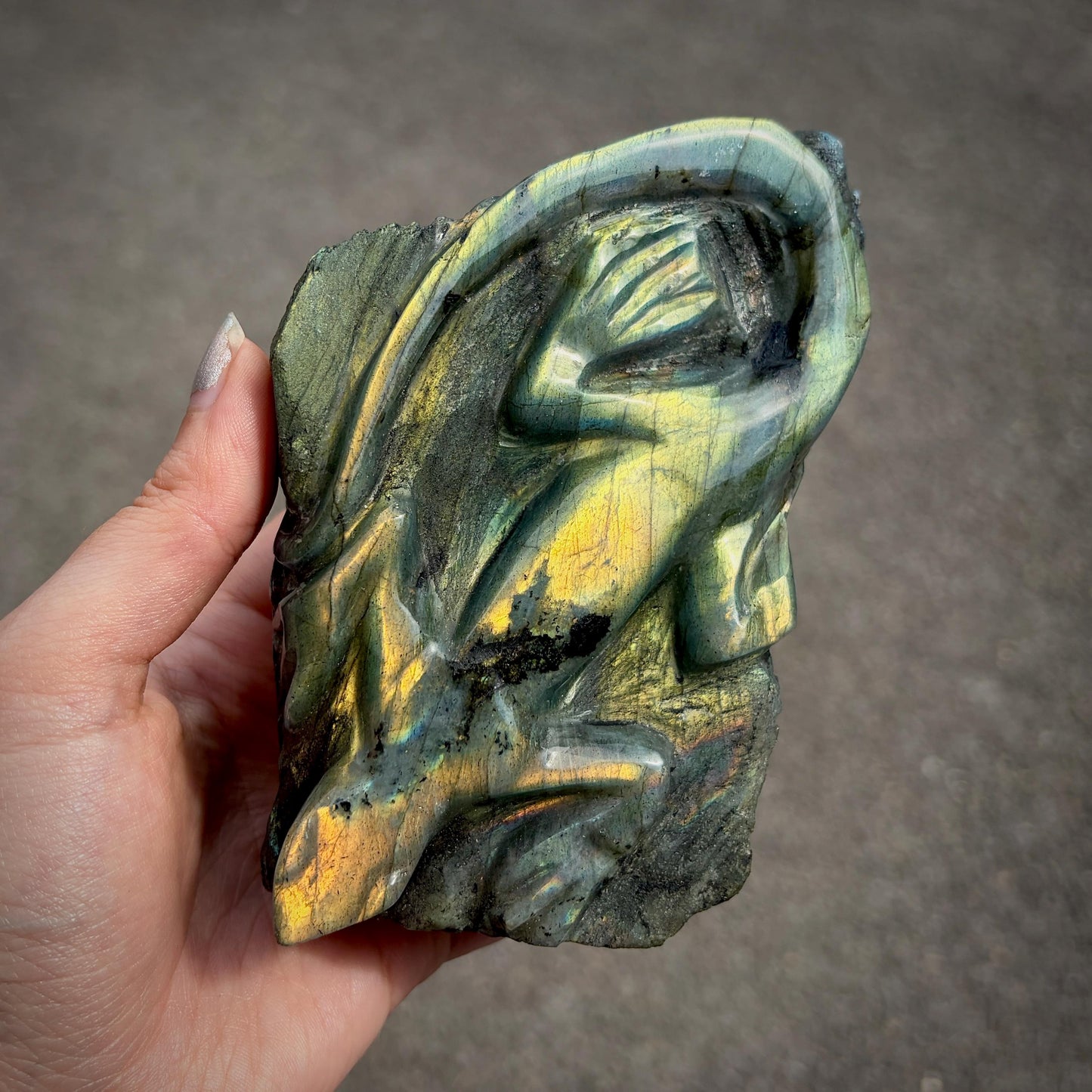 Labradorite Lizard Crystal Carving | Hand Carved Sculpture | Reptile Home Decor | 774g
