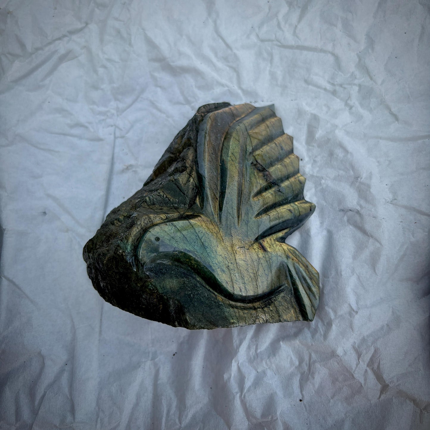 Labradorite Dove Crystal Carving | Peace Dove Sculpture | Symbolic Gift | 609g
