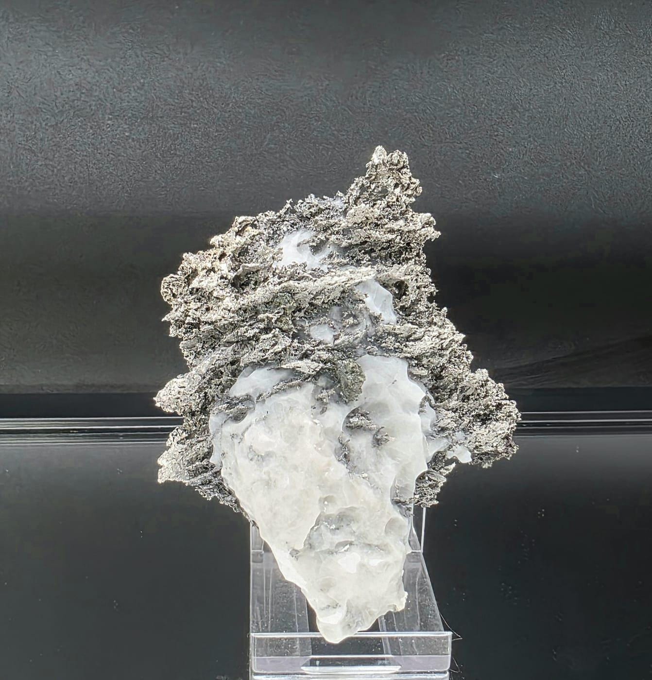Natural native silver on calcite matrix | collectors mineral specimen (b6 #1)