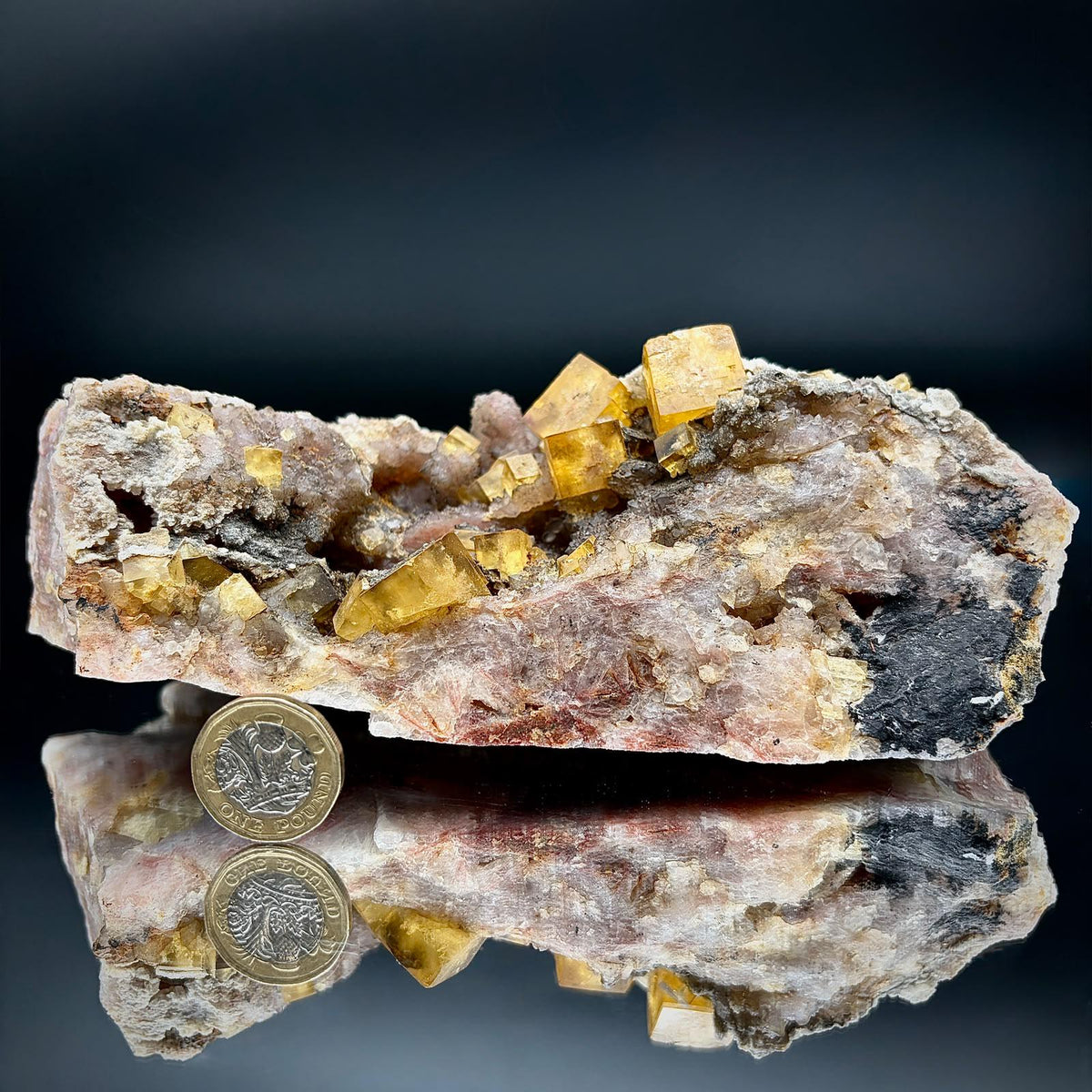 Large Golden Yellow Fluorite on Black Hematite Matrix | Collector Specimen (DP)