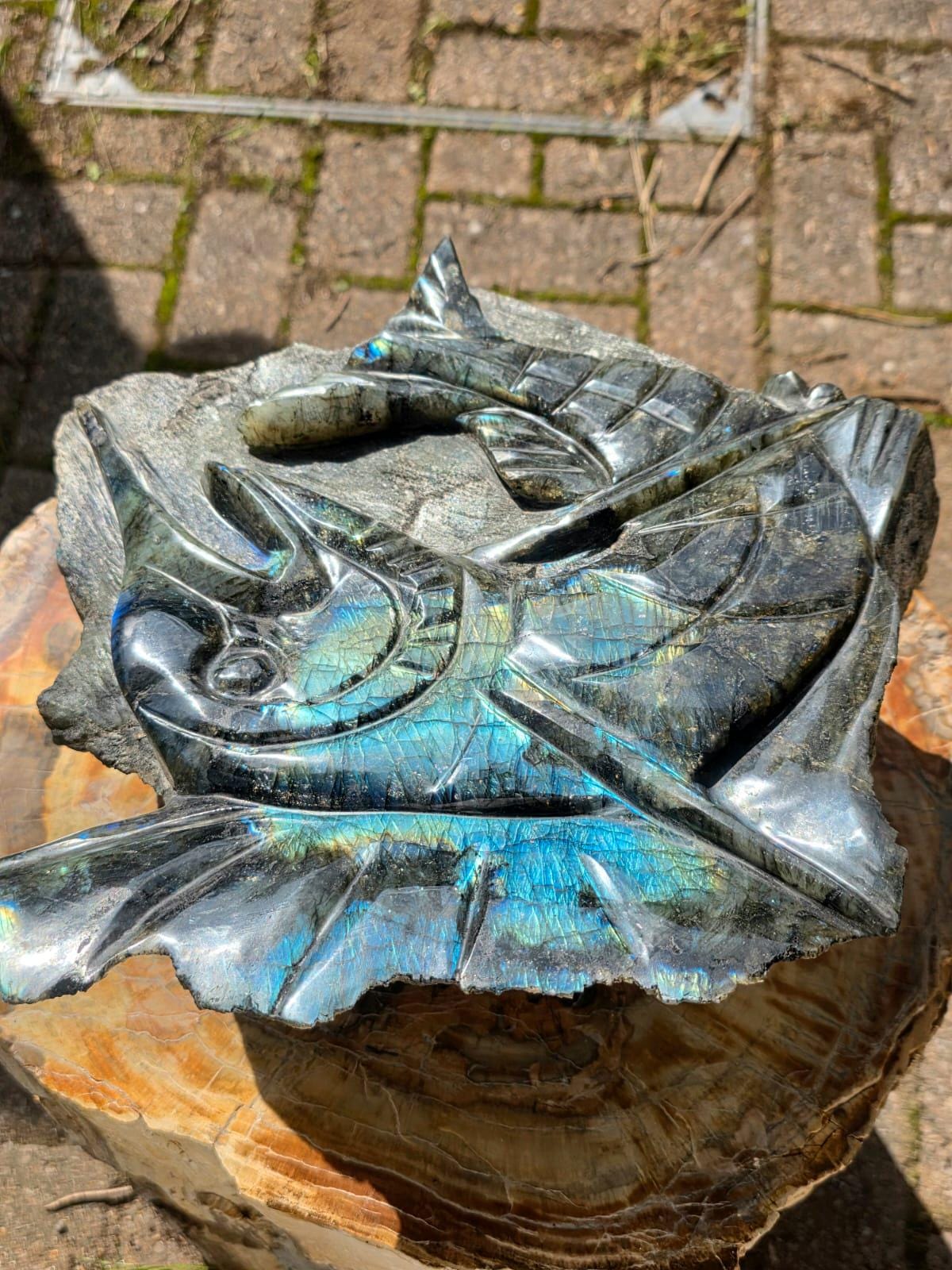XL Labradorite Sailfish Crystal Carving | 11kg Game Fish Sculpture | Fishing Gift