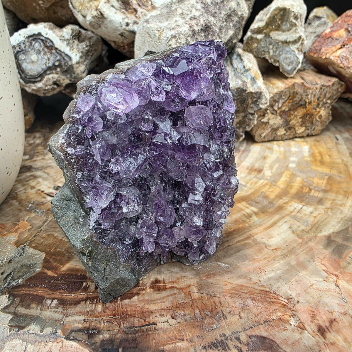 Amethyst Crystal Geode Cutbase | Freestanding Crystal Display | ACB7
