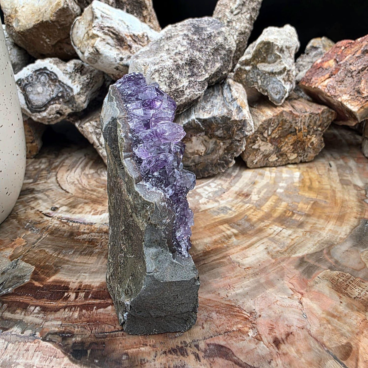 Amethyst Crystal Geode Cutbase | Freestanding Crystal Display | ACB7