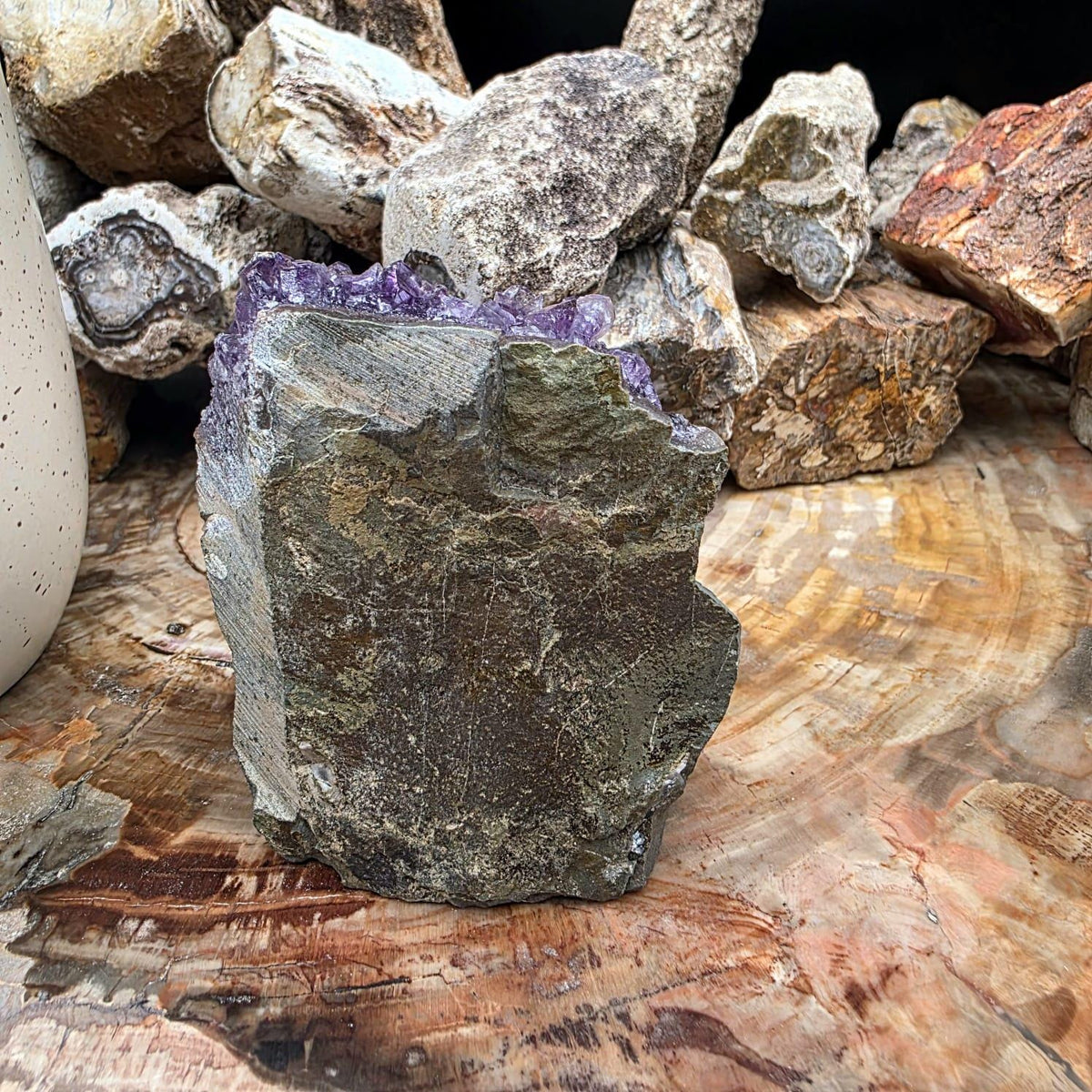 Amethyst Crystal Geode Cutbase | Freestanding Crystal Display | ACB7