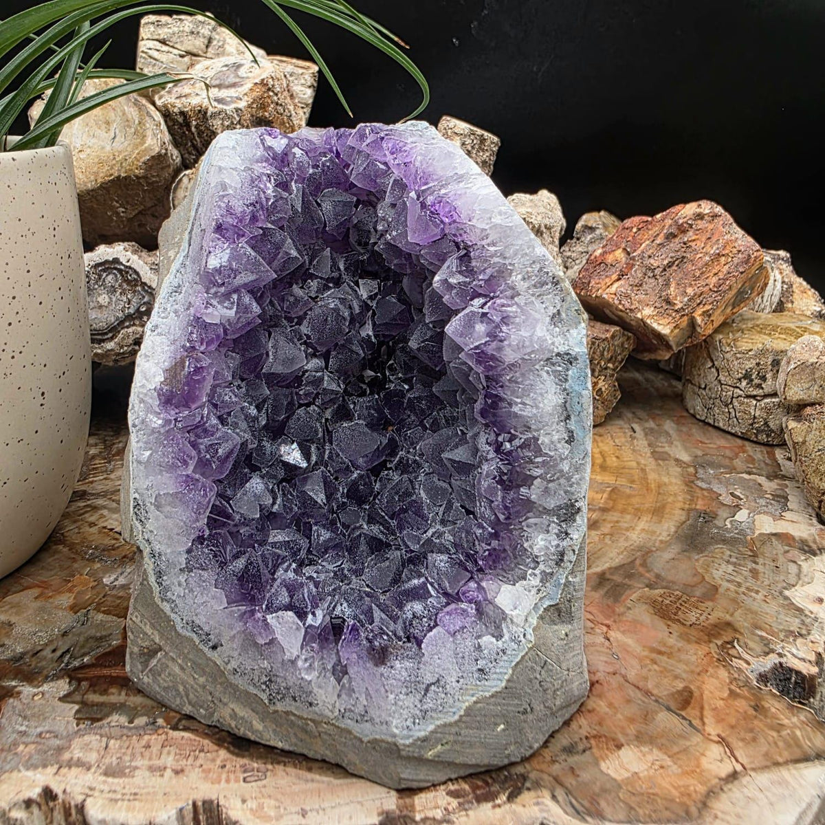 Large  Amethyst Crystal Geode Cutbase | Freestanding Crystal Display | ACB6