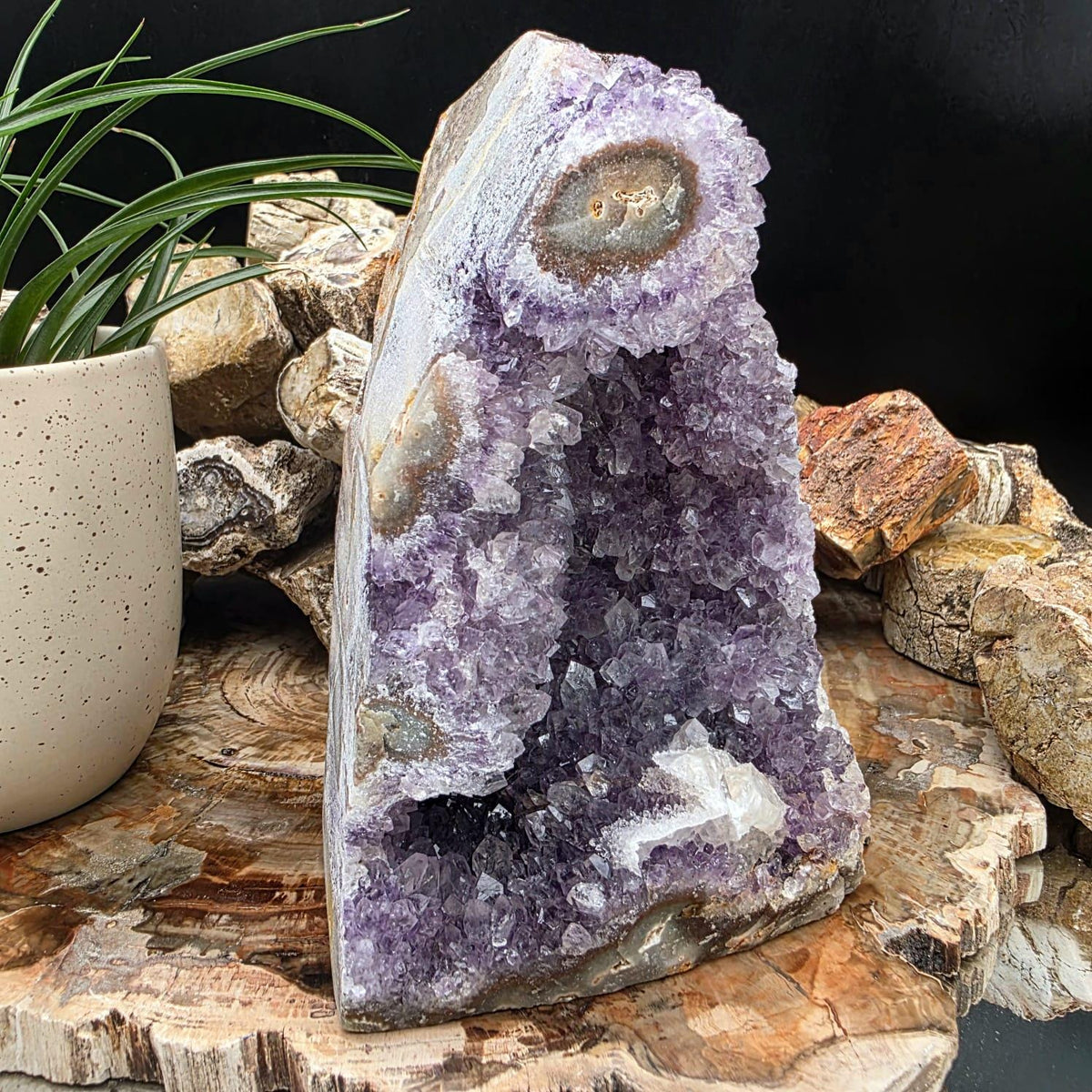 Large  Amethyst Crystal Geode Cutbase | Freestanding Crystal Display | ACB5