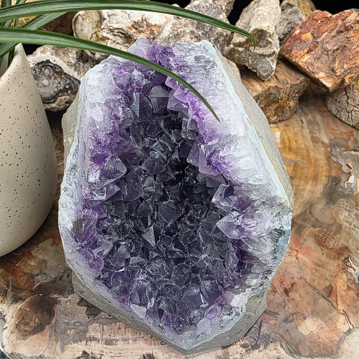 Large  Amethyst Crystal Geode Cutbase | Freestanding Crystal Display | ACB6