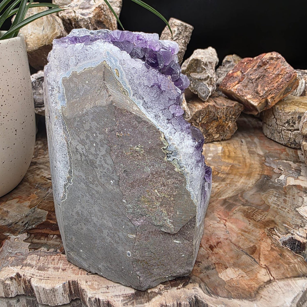 Large  Amethyst Crystal Geode Cutbase | Freestanding Crystal Display | ACB6