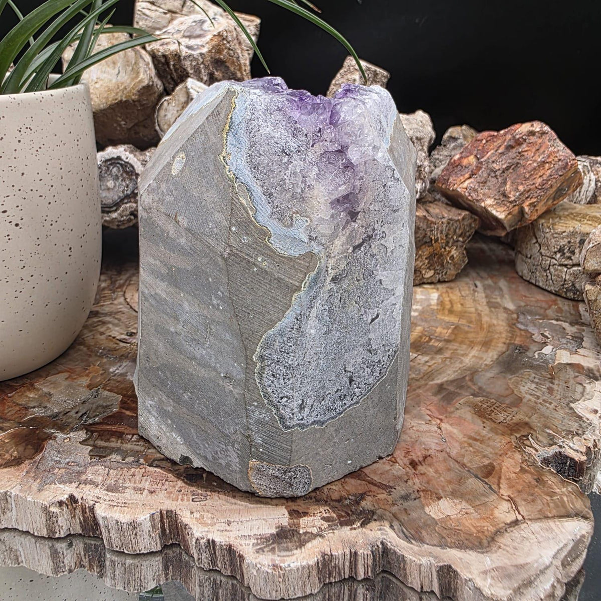 Large  Amethyst Crystal Geode Cutbase | Freestanding Crystal Display | ACB6