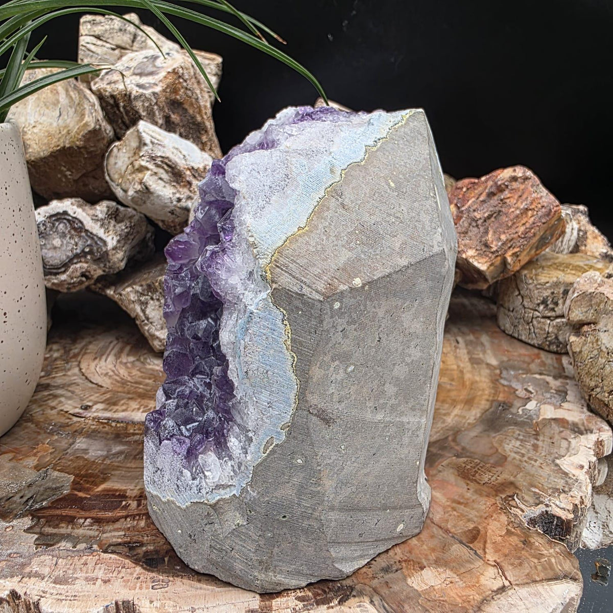 Large  Amethyst Crystal Geode Cutbase | Freestanding Crystal Display | ACB6