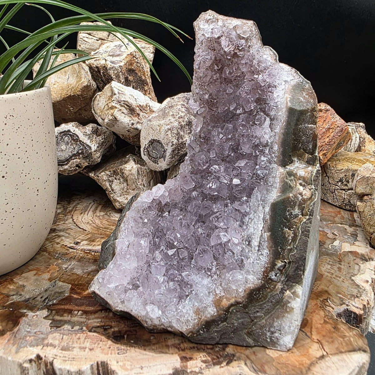 Large  Amethyst Crystal Geode Cutbase | Freestanding Crystal Display | ACB4