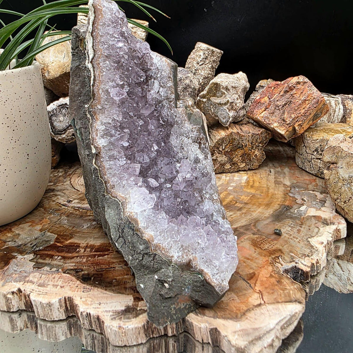 Large  Amethyst Crystal Geode Cutbase | Freestanding Crystal Display | ACB4
