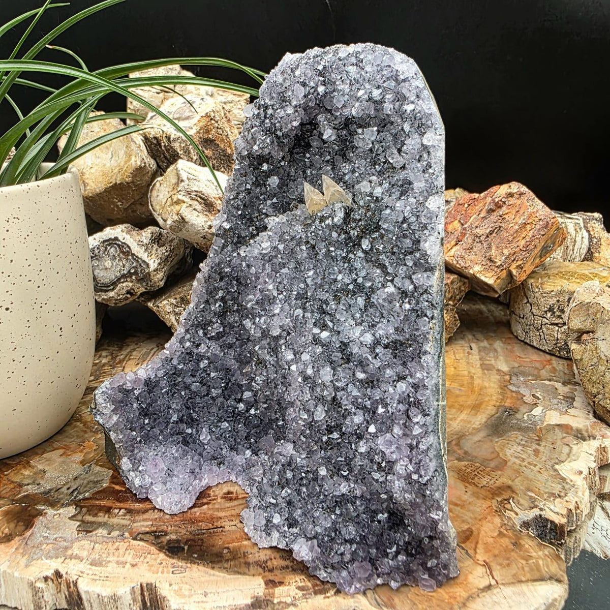 Large Black Amethyst Crystal Geode Cutbase | Freestanding Crystal Display | ACB3