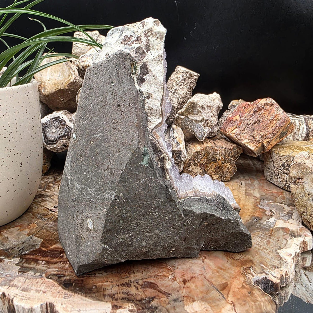 Large  Amethyst Crystal Geode Cutbase | Freestanding Crystal Display | ACB4