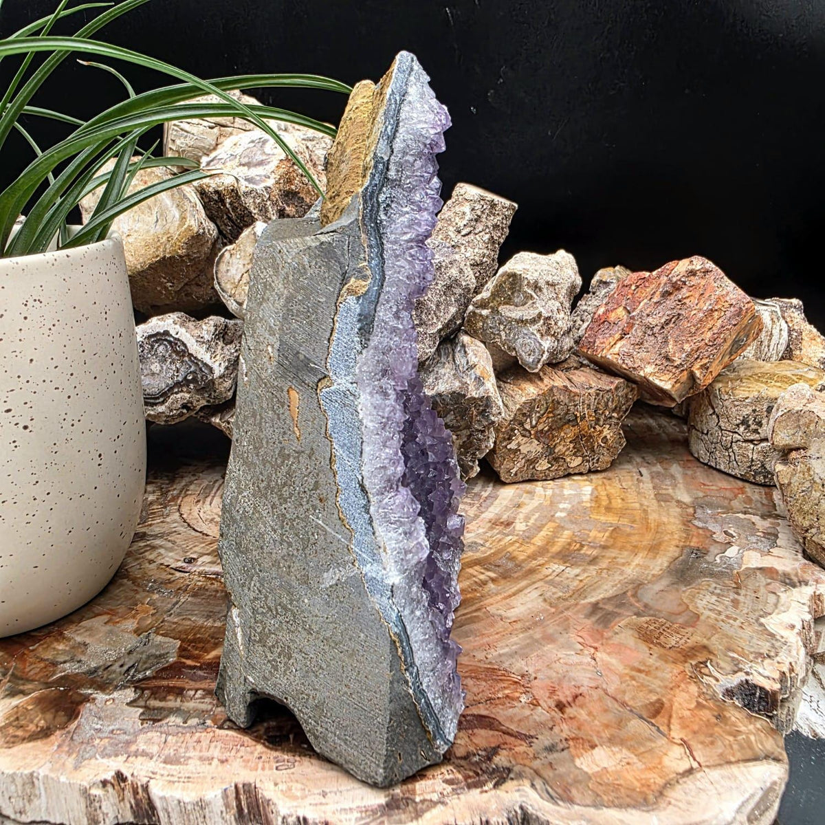 Large Amethyst Crystal Geode Cutbase | Freestanding Crystal Display | ACB2
