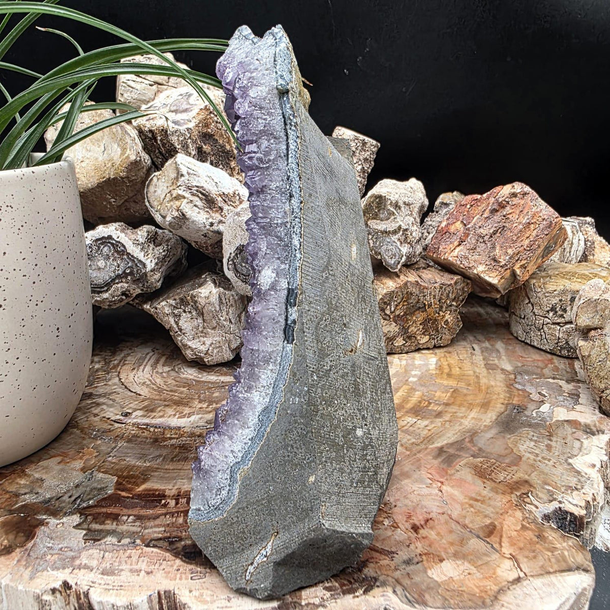 Large Amethyst Crystal Geode Cutbase | Freestanding Crystal Display | ACB2