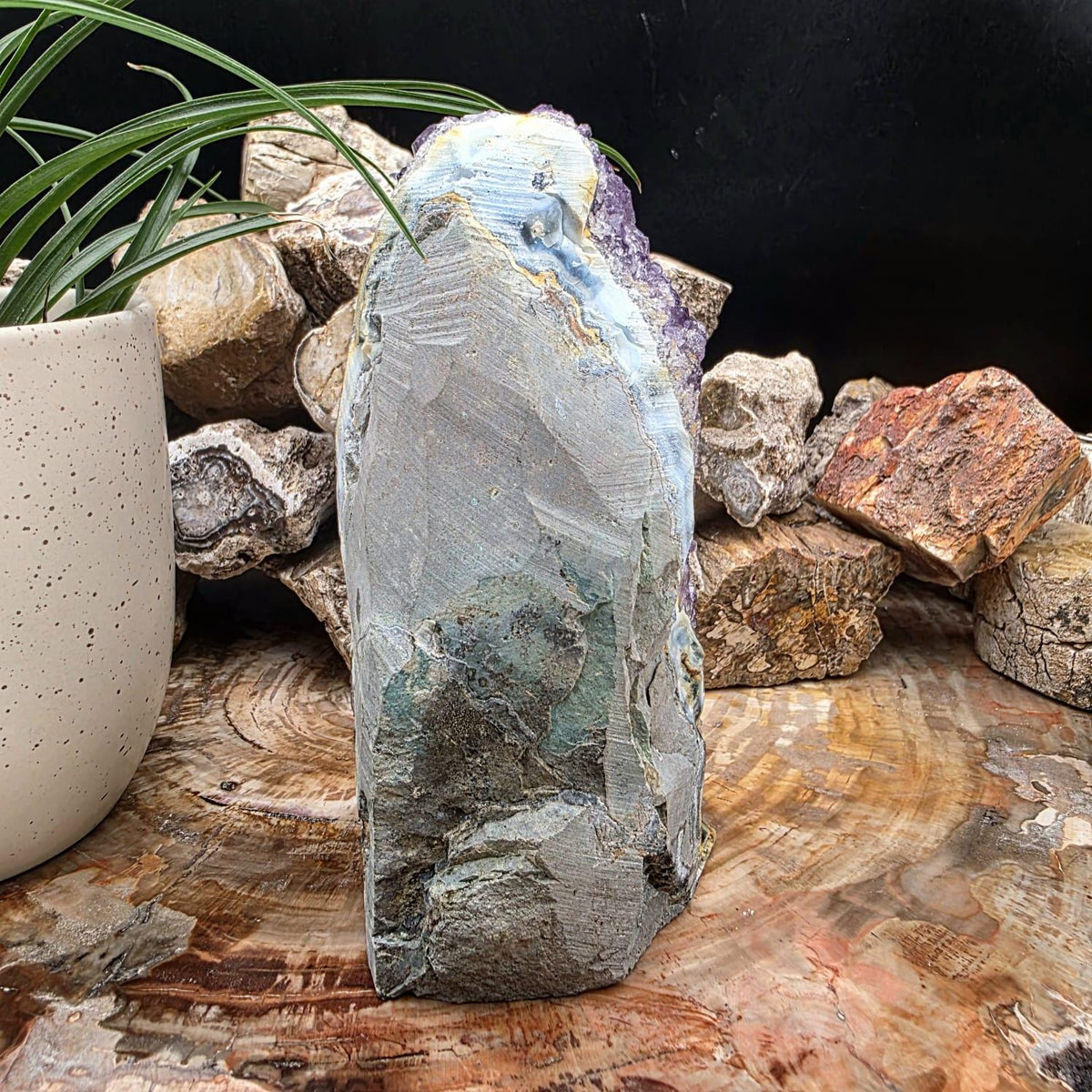 Large Amethyst Crystal Geode Cutbase | Freestanding Crystal Display | ACB1