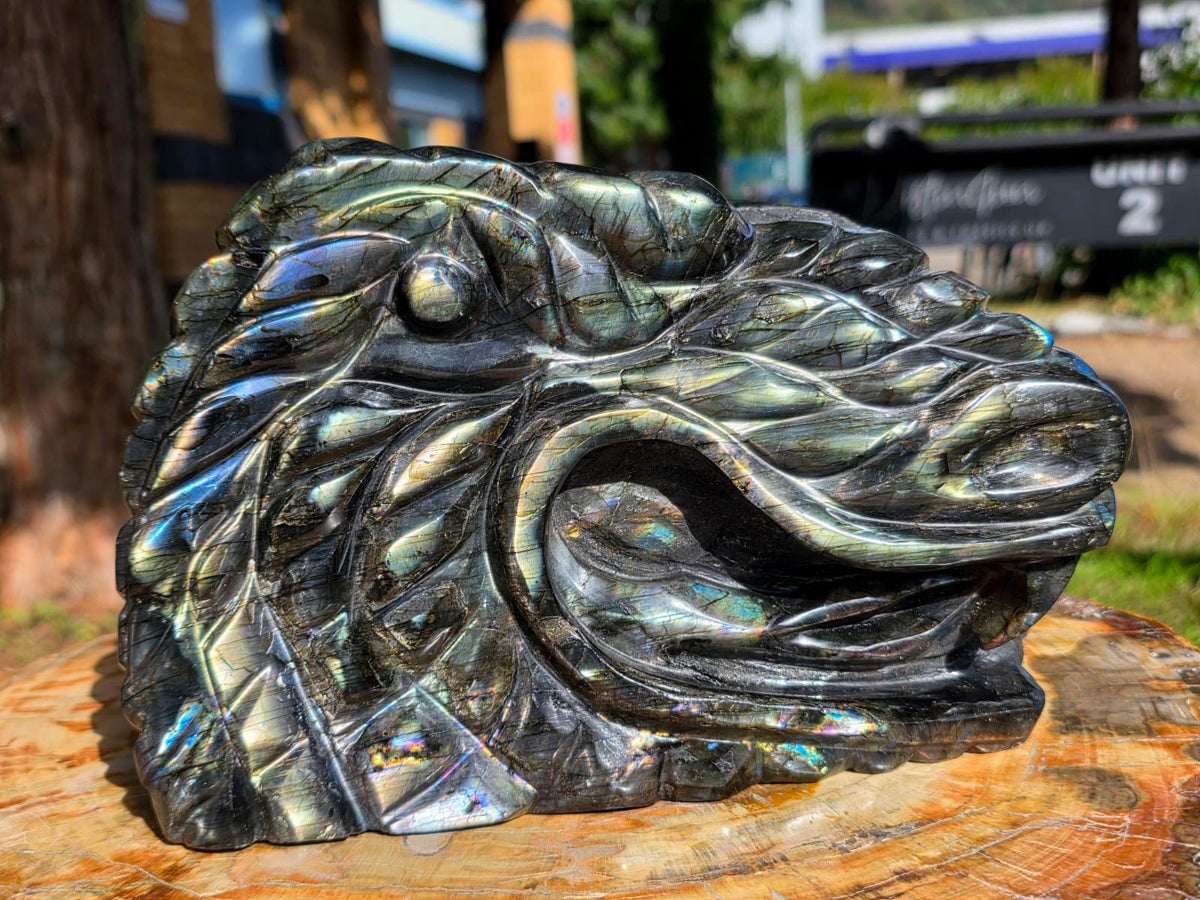 Large Labradorite Dragon Crystal Carving | 5.33kg Crystal Sculpture | Statement Home Decor