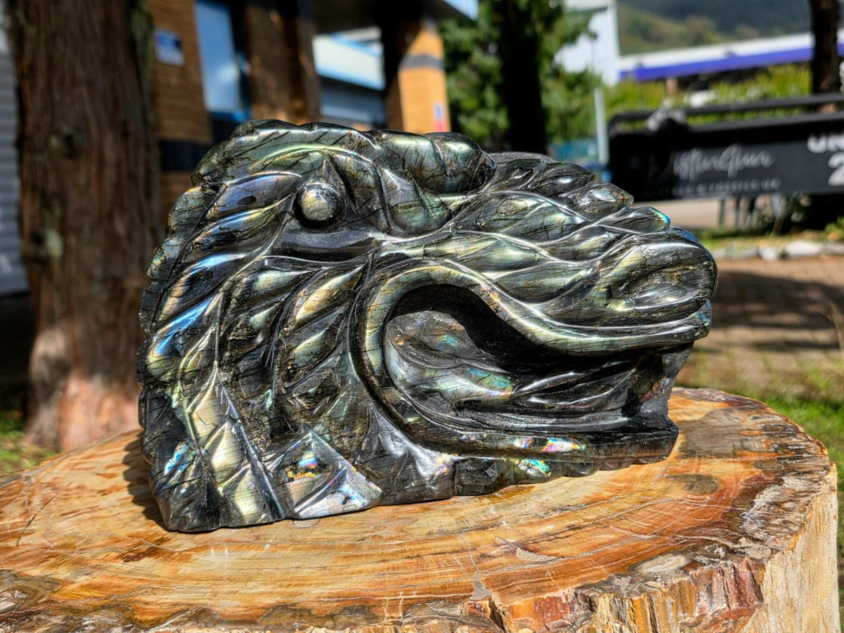 Large Labradorite Dragon Crystal Carving | 5.33kg Crystal Sculpture | Statement Home Decor