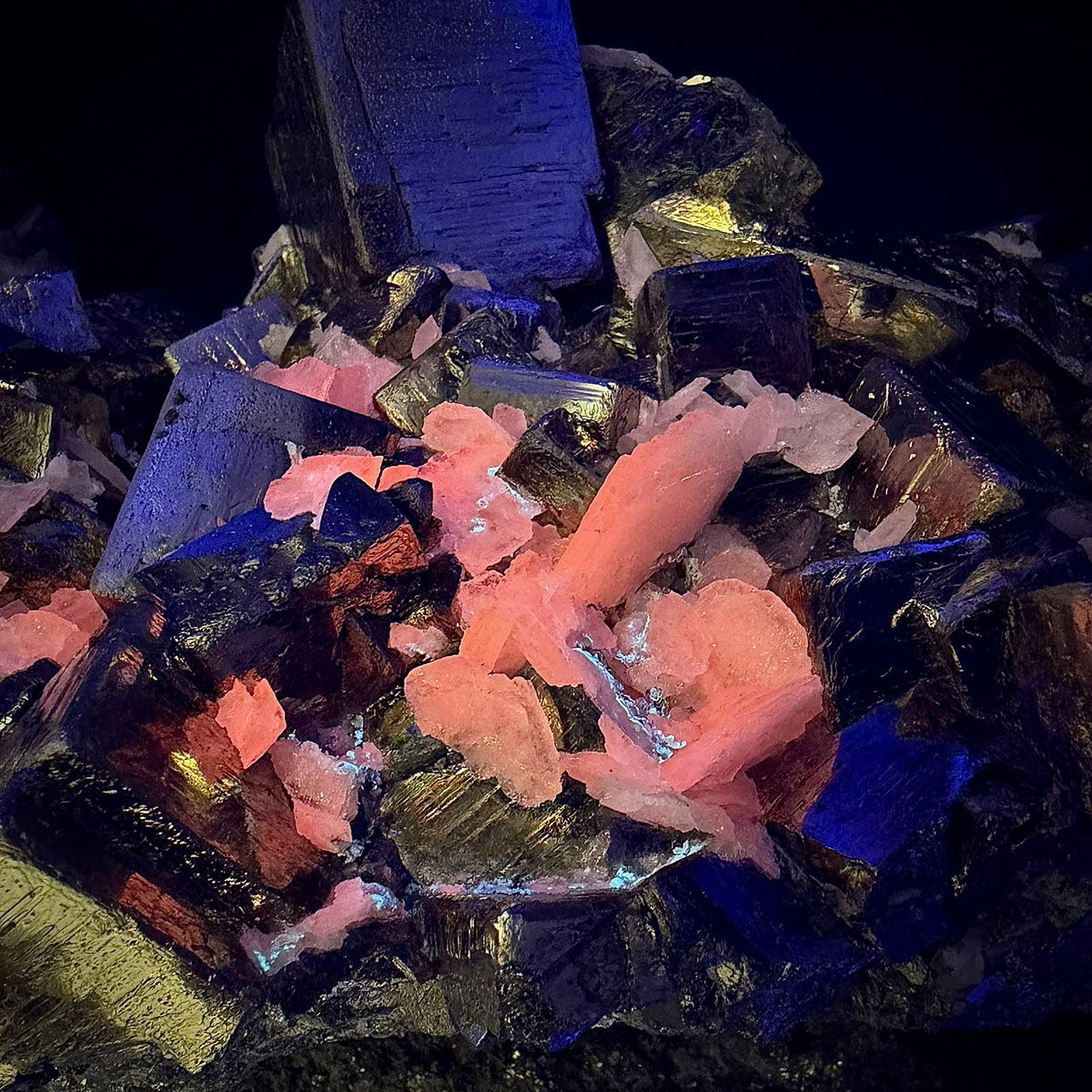 XL Cubic Pyrite with Mangano Calcite Crystal | UV Fluorescent Collector Specimen | 8.51kg