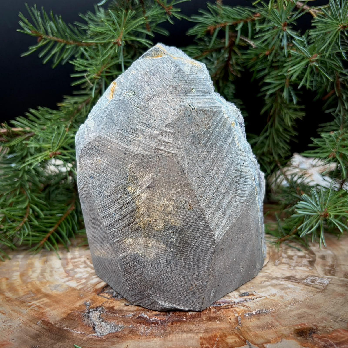 Amethyst Crystal Geode Cutbase with Calcite | Freestanding Crystal Display | ACB12