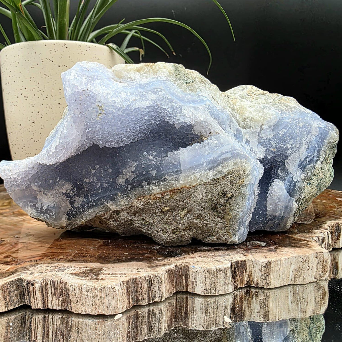 Large blue lace agate geode with druzy crystal hollow | raw natural crystal #15