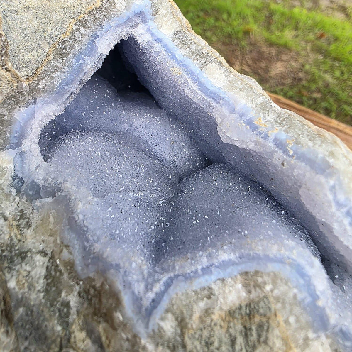 Raw blue lace agate geode with druzy crystal hollow | large natural crystal #1