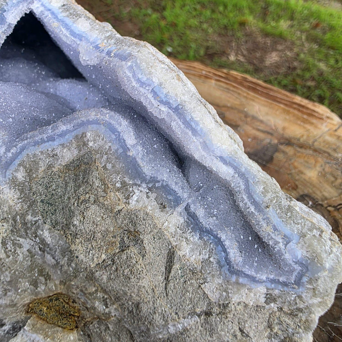 Raw blue lace agate geode with druzy crystal hollow | large natural crystal #1