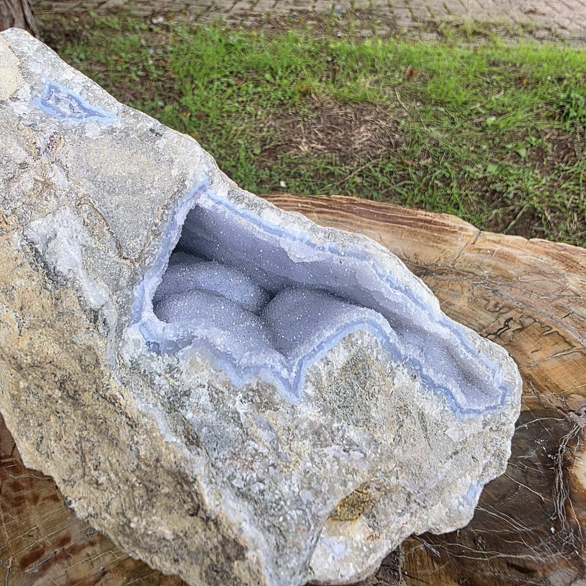 Raw blue lace agate geode with druzy crystal hollow | large natural crystal #1