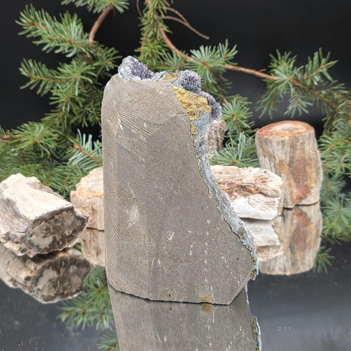Black Amethyst Crystal Geode Cutbase | Large Freestanding Crystal Display | ACB28