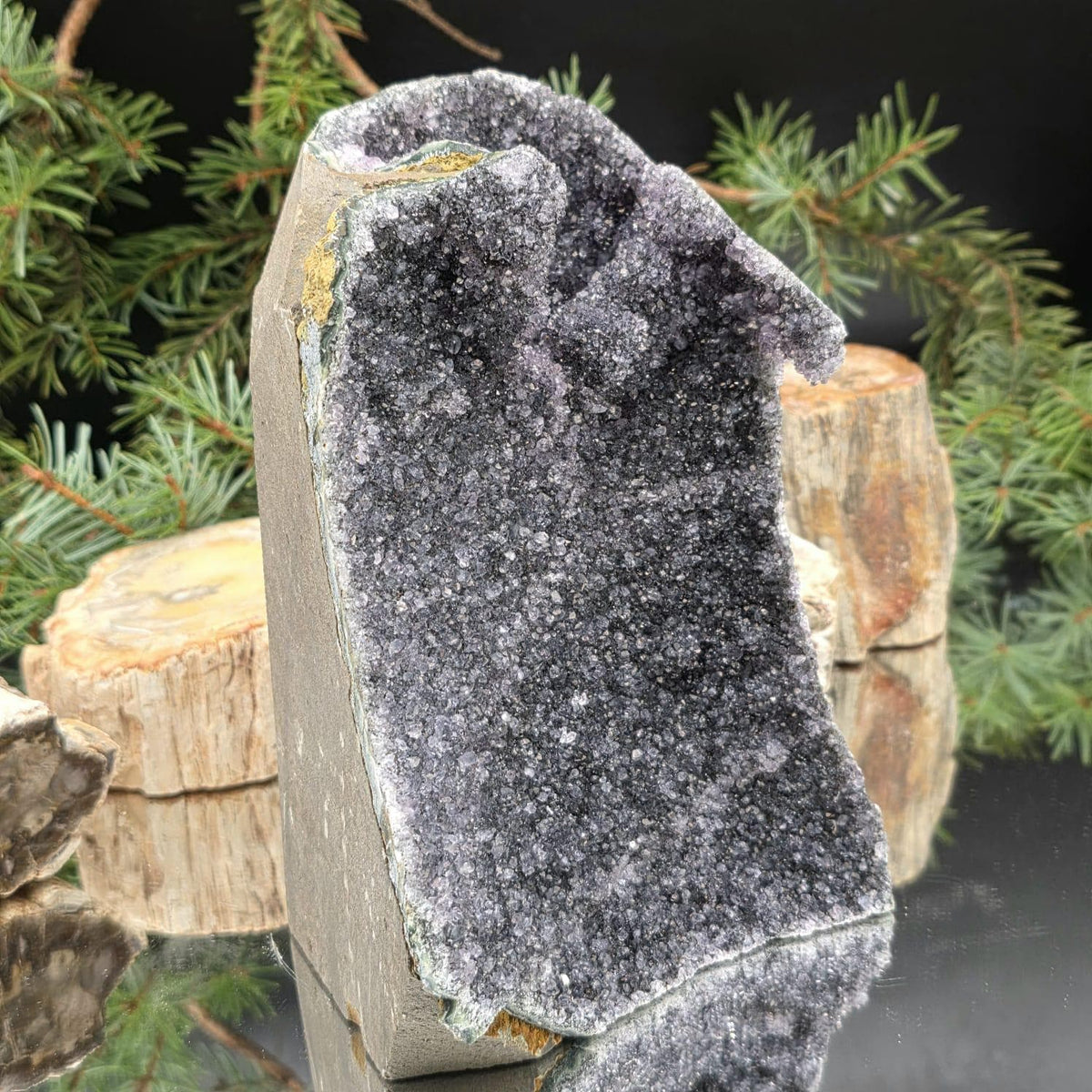 Black Amethyst Crystal Geode Cutbase | Large Freestanding Crystal Display | ACB28