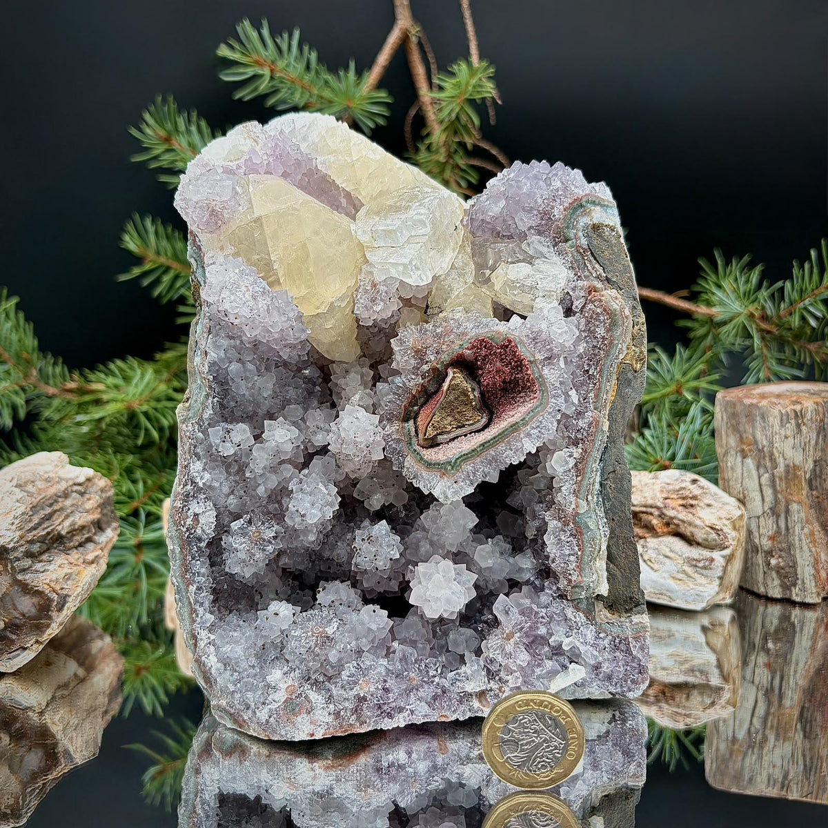 Amethyst Crystal with Calcite Cutbase | Large Freestanding Crystal Display | ACB34 2.7kg