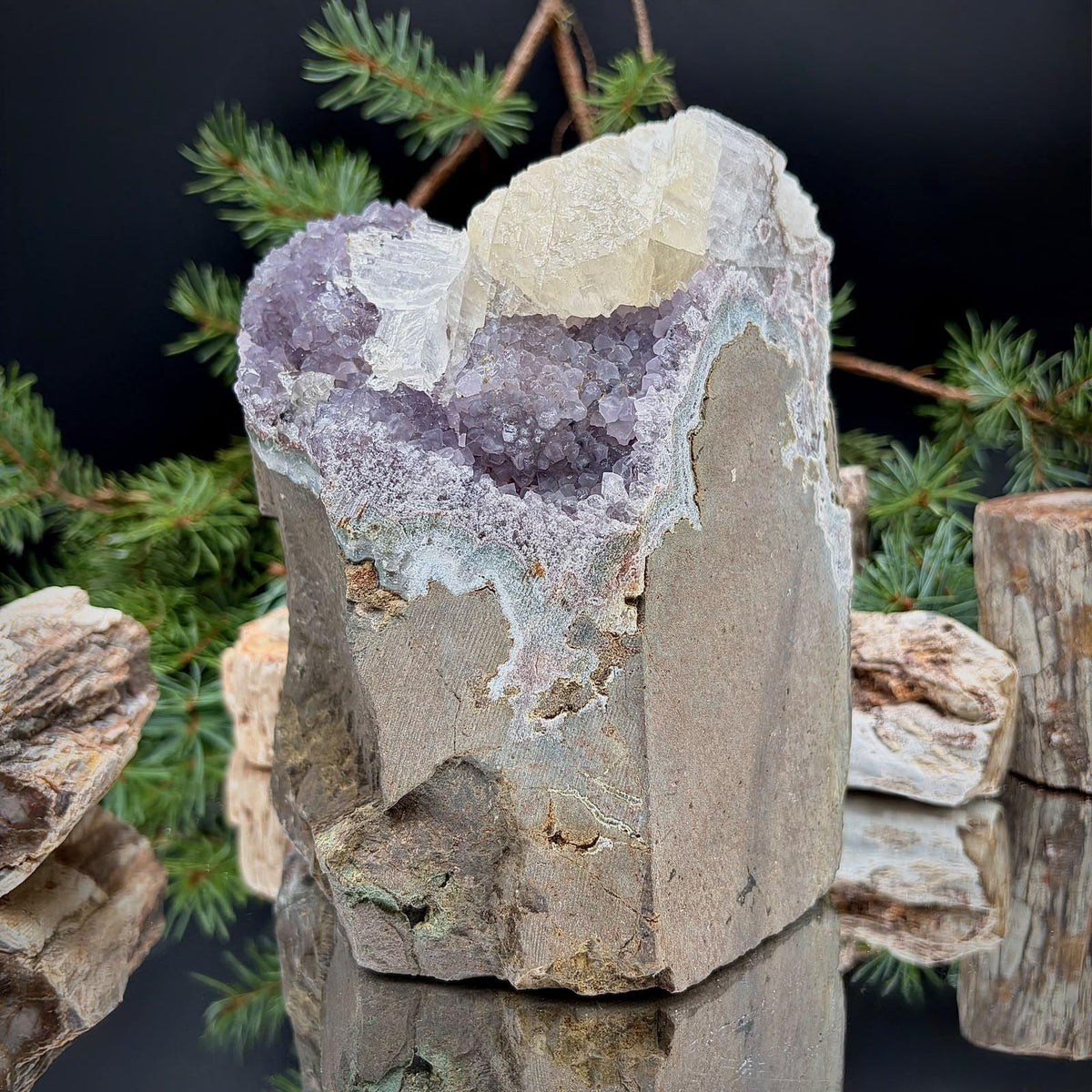 Amethyst Crystal with Calcite Cutbase | Large Freestanding Crystal Display | ACB34 2.7kg
