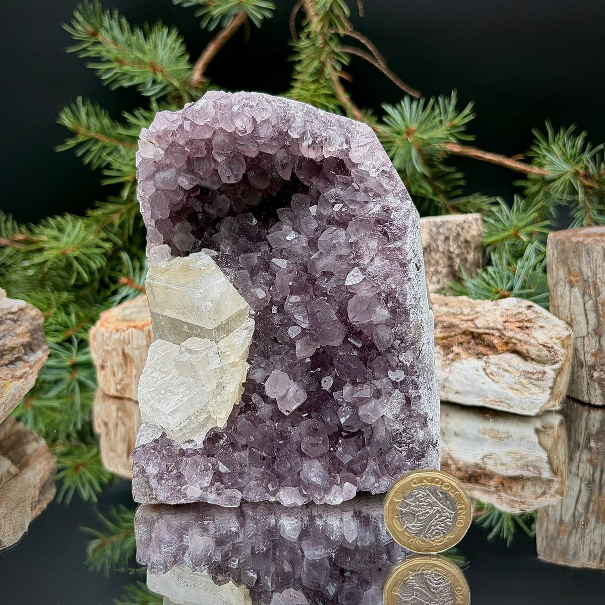 Amethyst Crystal with Calcite Cutbase | Large Freestanding Crystal Display | ACB33 1.68kg