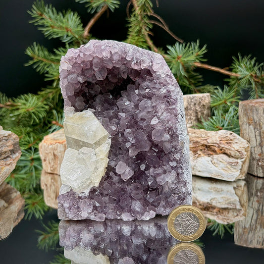 Amethyst Crystal with Calcite Cutbase | Large Freestanding Crystal Display | ACB33 1.68kg