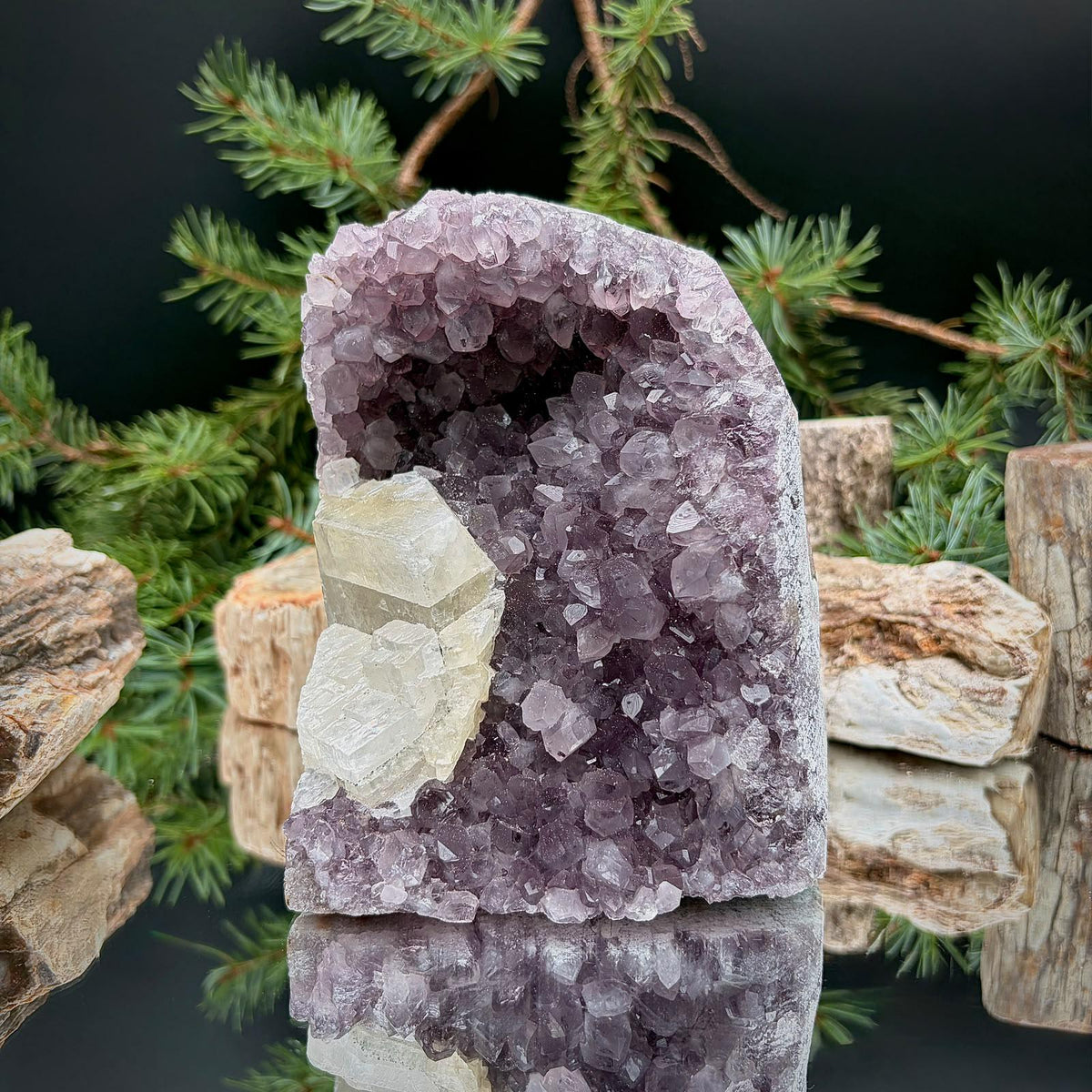 Amethyst Crystal with Calcite Cutbase | Large Freestanding Crystal Display | ACB33 1.68kg