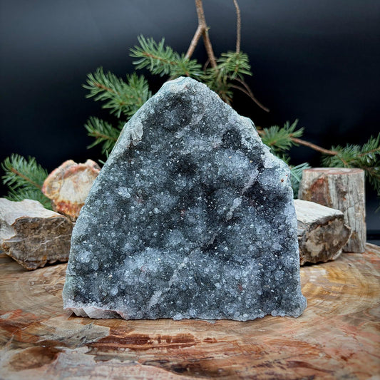 Black Amethyst Crystal Geode Cutbase | Freestanding Crystal Display | ACB18