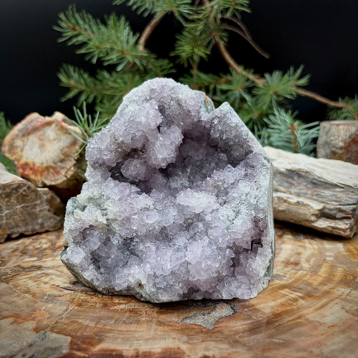 Large Amethyst Crystal Geode Cutbase | Freestanding Crystal Display | ACB23