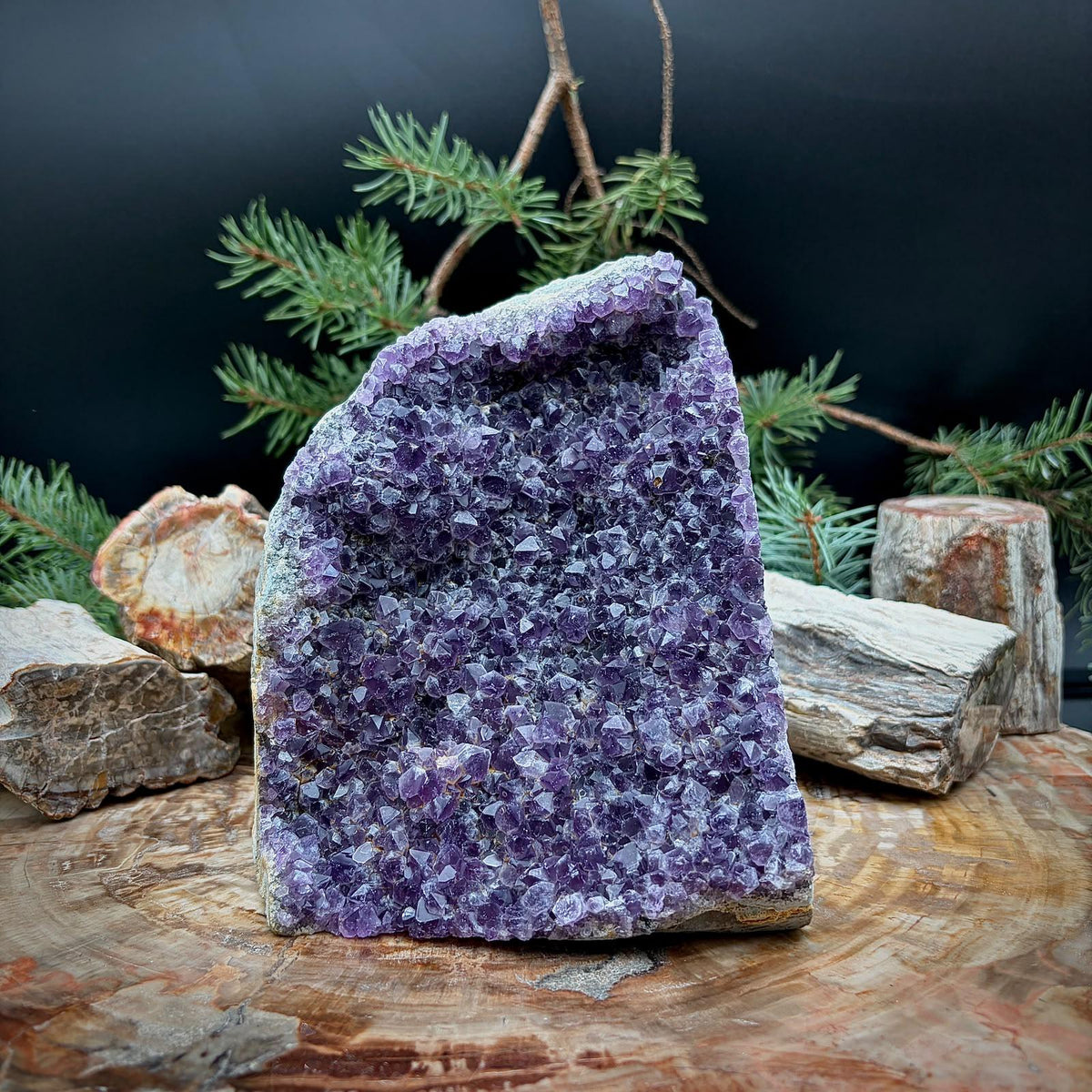 Large Amethyst Crystal Geode Cutbase | Freestanding Crystal Display | ACB36