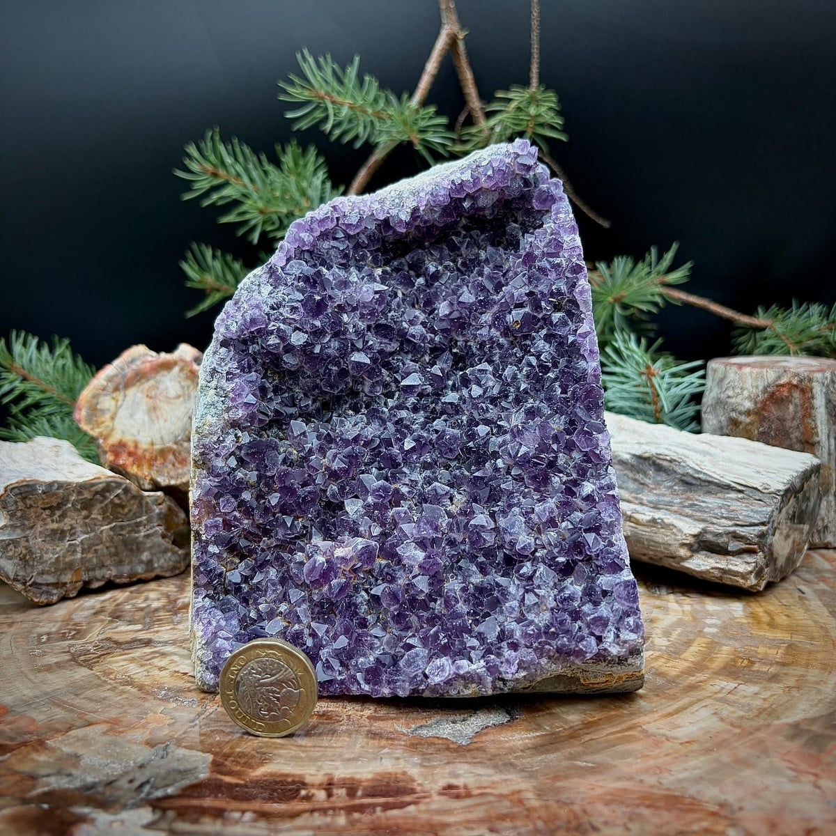 Large Amethyst Crystal Geode Cutbase | Freestanding Crystal Display | ACB36