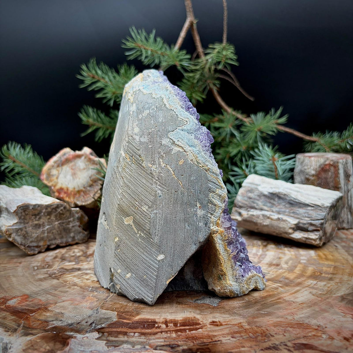 Large Amethyst Crystal Geode Cutbase | Freestanding Crystal Display | ACB36
