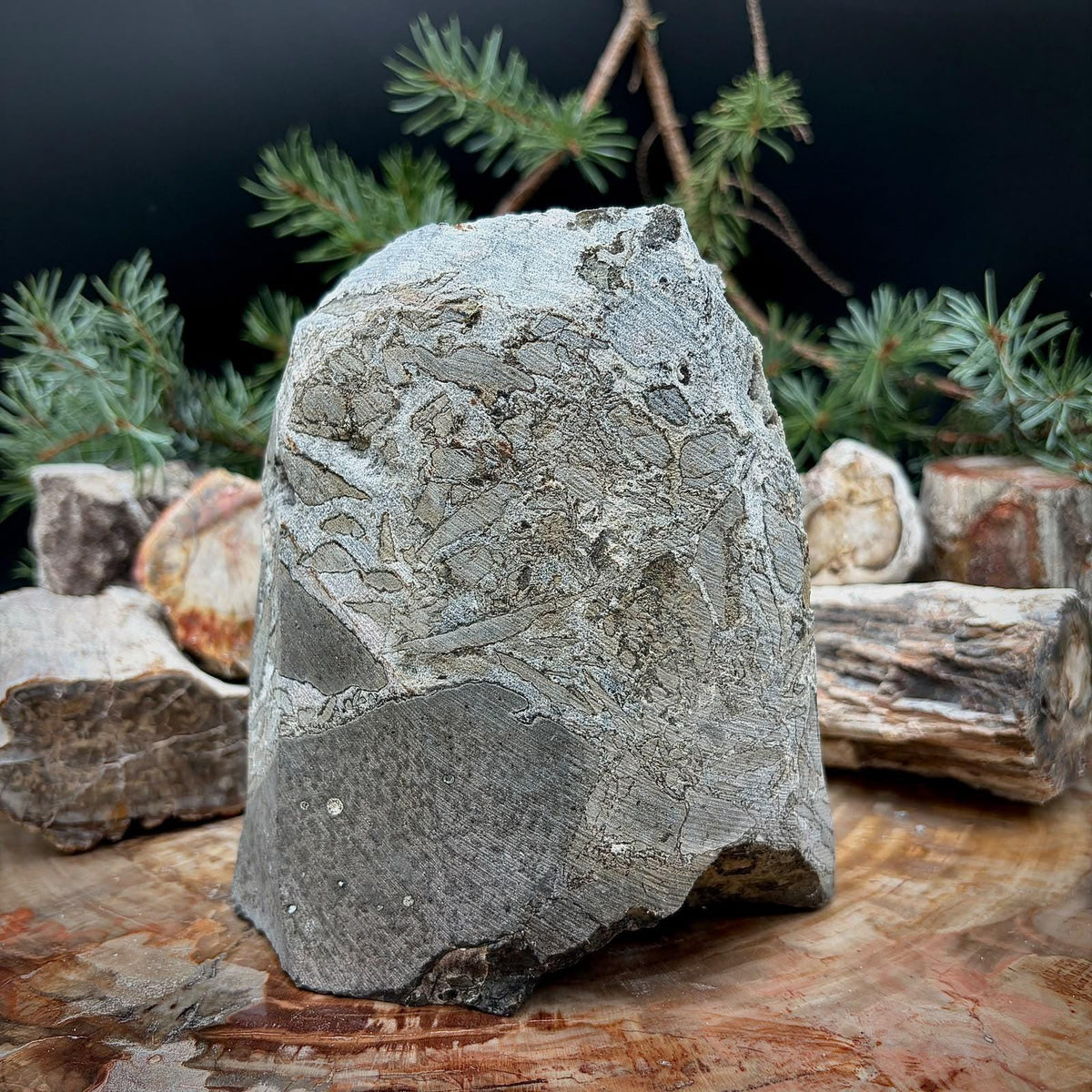 Black Chalcedony Crystal Geode Cutbase | Freestanding Crystal Display | ACB-53