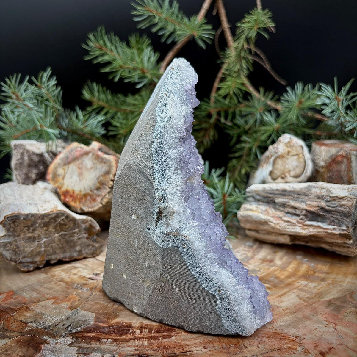 Amethyst Crystal Geode Cutbase | Freestanding Crystal Display | ACB-55
