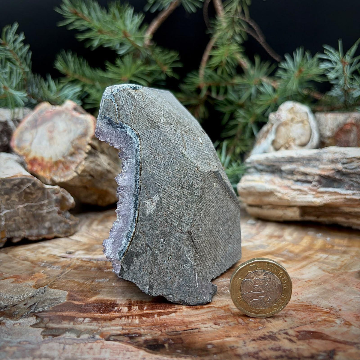 Amethyst Crystal Geode Cutbase | Freestanding Crystal Display | ACB-54